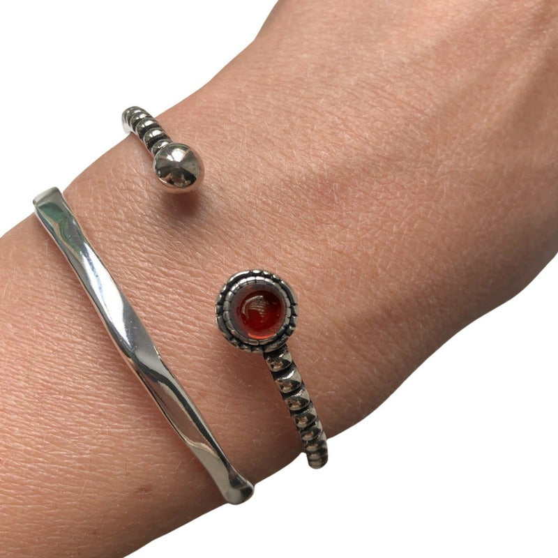 Pulseira Bracelete Granada Rígido Prata 925 - Unissex