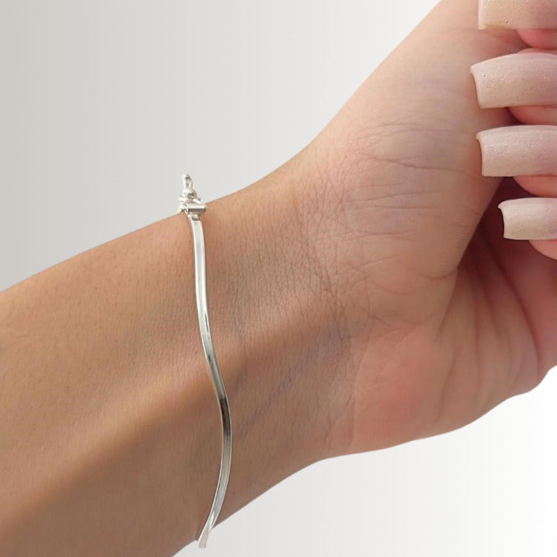 Pulseira Bracelete Rígido Ondulado Prata 925