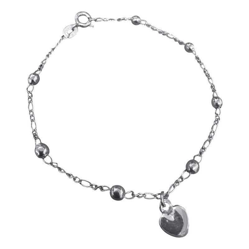 Pulseira Prata 925 Bolinha 3mm - Pingente Coração