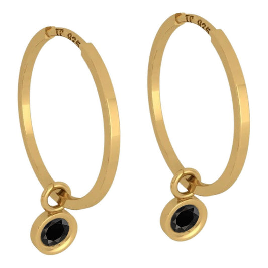 Pendiente de aro redondo de plata 925 y oro de 18 quilates con colgante de ónix