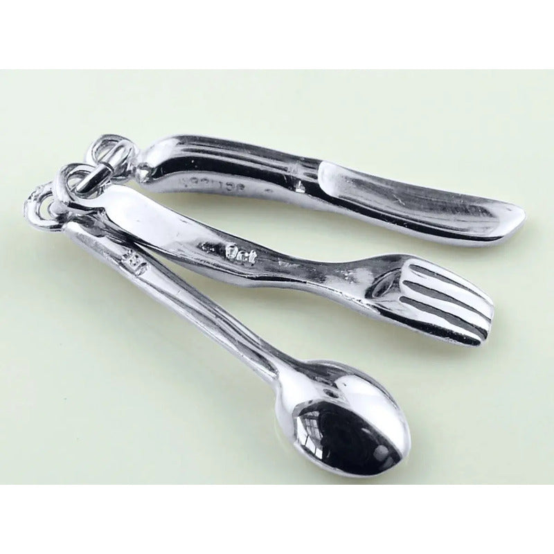 Pingente Prata 925 Culinária Garfo Colher Faca Exclusivo Prata