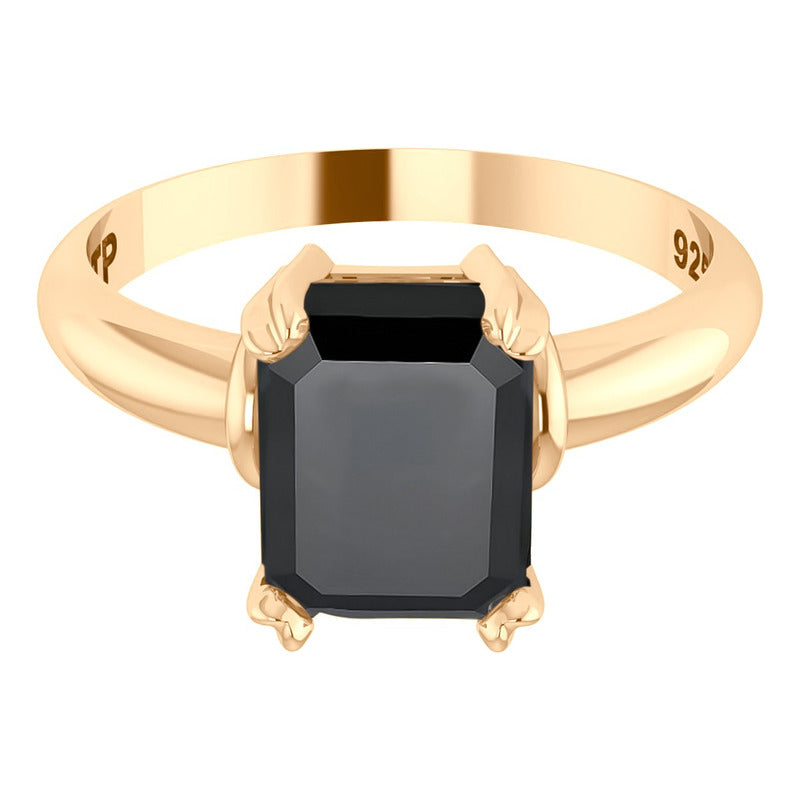 Anel Vintage Onix Prata 925 Dourada Ouro 18k - Feminino