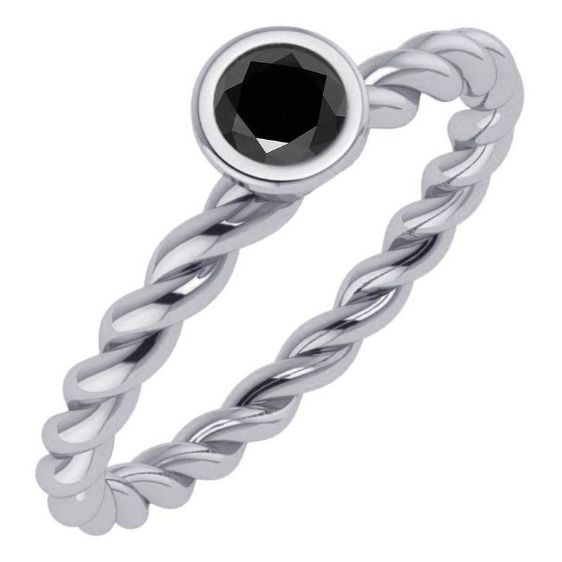 Anel Pura Prata 925 Solitário Torcido Black Onix- Exclusivo