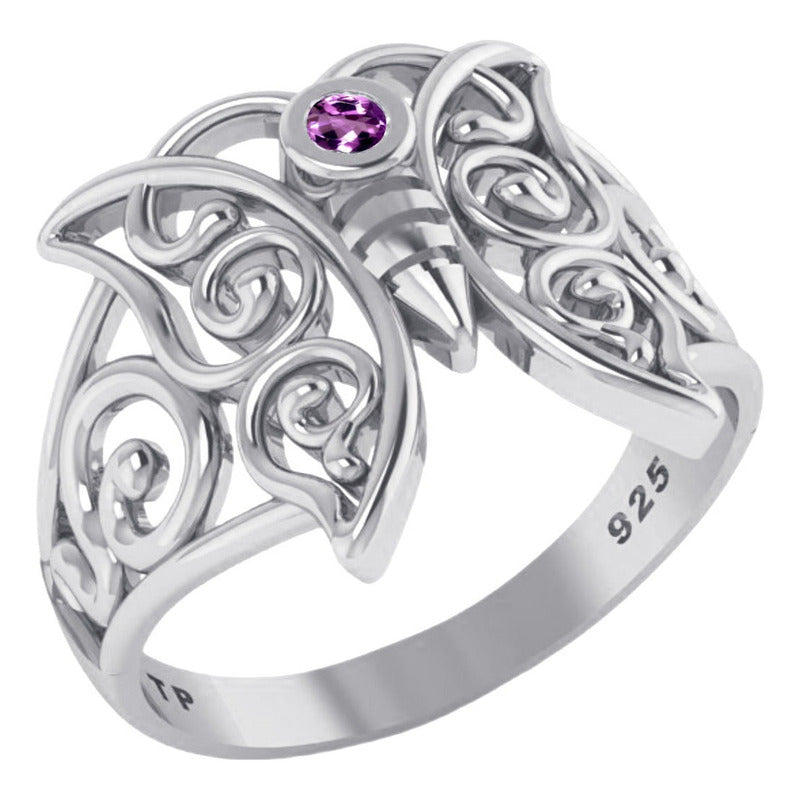 Anel Celta Borboleta Prata 925 Zirconia Roxa - Exclusivo