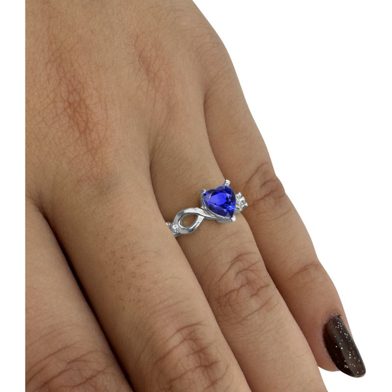 Anel Prata 925 Infinito Amor Coração - Safira Azul
