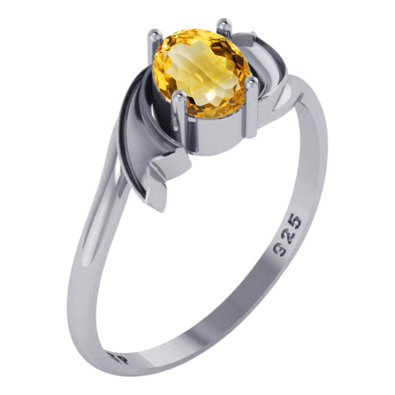 Anel Wings Citrino Oval Pura Prata 925 - Exclusivo