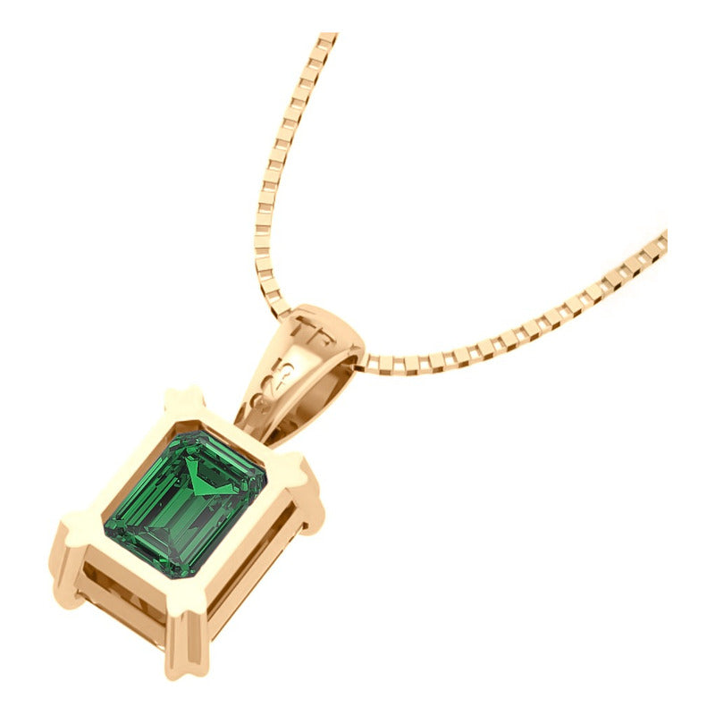 Colar Pingente Retangular Prata 925 Dourada 18k - Esmeralda