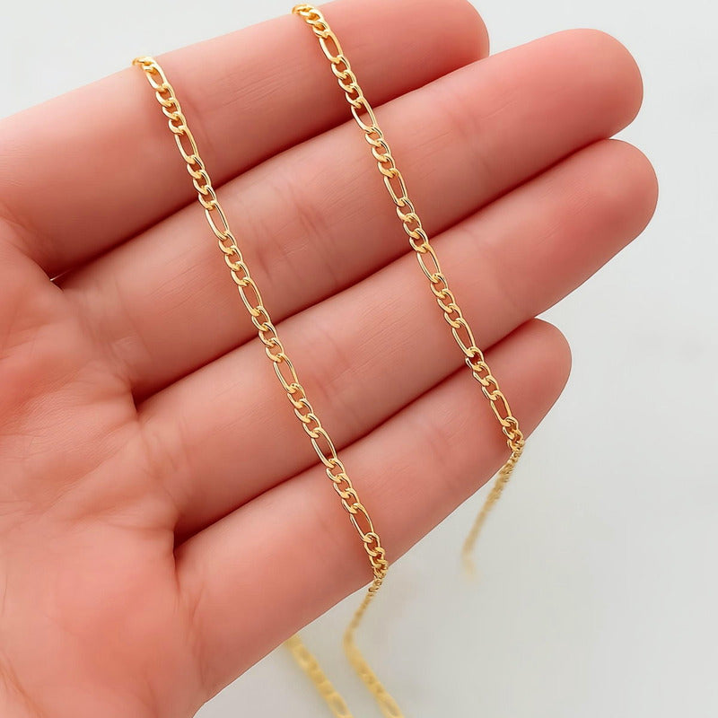 Corrente Prata 925 Dourada 18k 3x1 Fina 2.5mm Masculina 45cm