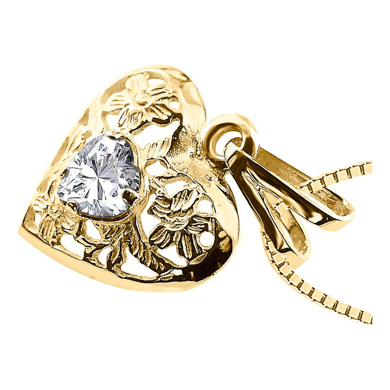 Colar Filigrana Coração Prata 925 Dourada 18k - Zircônia