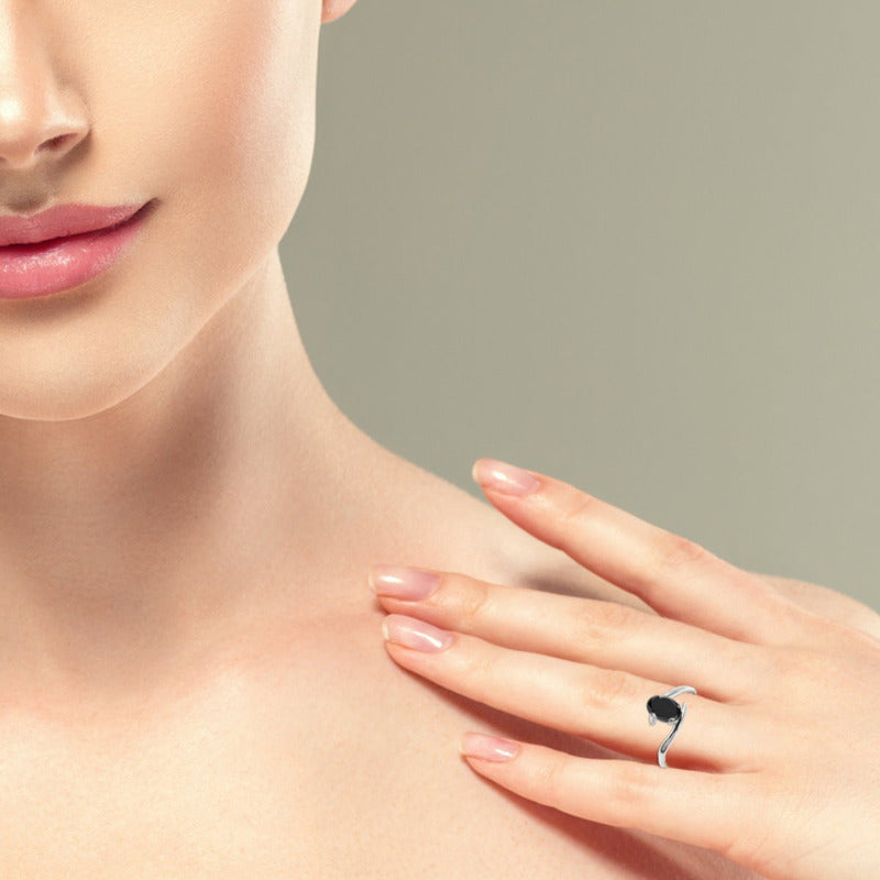Anel Prata 925 Solitário Miami Black Onix Natural- Exclusivo