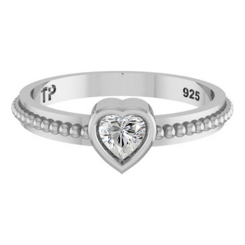 Anel De Pura Prata 925 Solitário Coração Zirconia- Exclusivo
