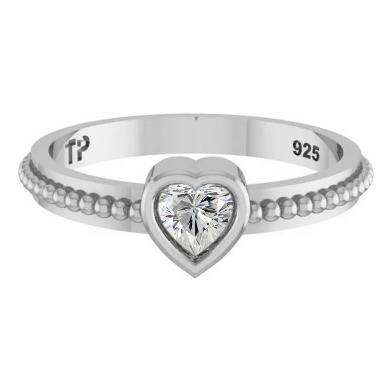Anel De Pura Prata 925 Solitário Coração Zirconia- Exclusivo