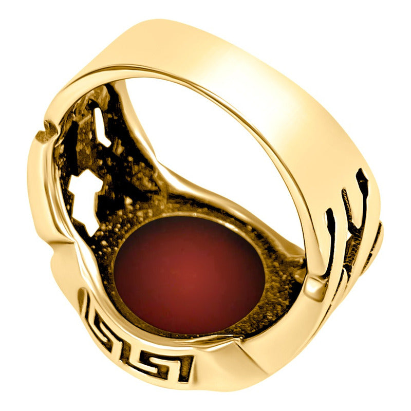 Anel Elos Redondo Prata 925 Dourada Ouro 18k- Ágata Vermelha