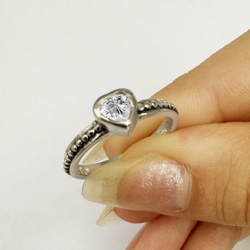 Pure 925 Silver Solitaire Heart Zirconia Ring - Exclusive