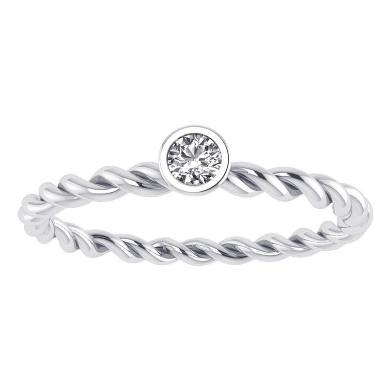 Anel Duplo Prata 925 Solitário Torcido Zirconia - Exclusivo