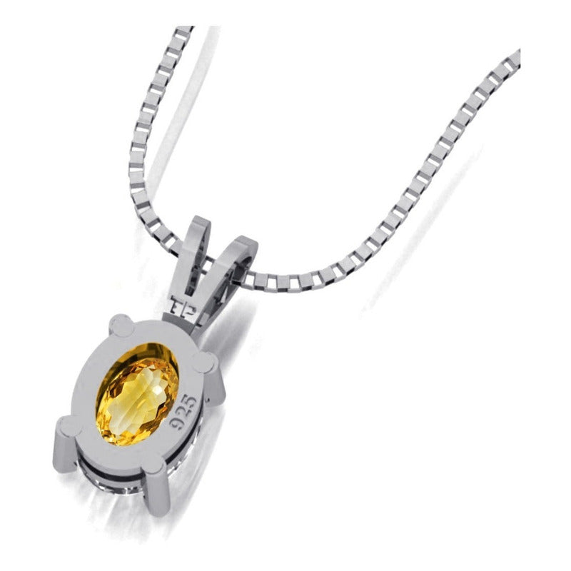 Colar Citrino Prata 925 Oval 8x6mm - Corrente Veneziana
