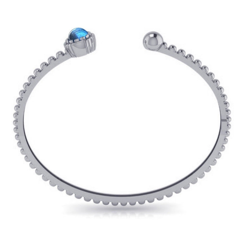 Pulseira Bracelete Topázio Azul Rígido Prata 925 - Unissex