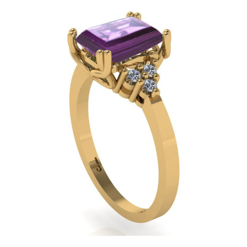 Anel Vintage Clássico Prata 925 Dourada Ouro 18k Ametista