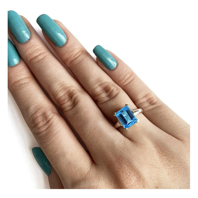 Anel Azul Topázio Pura Prata 925 Vintage - Exclusivo