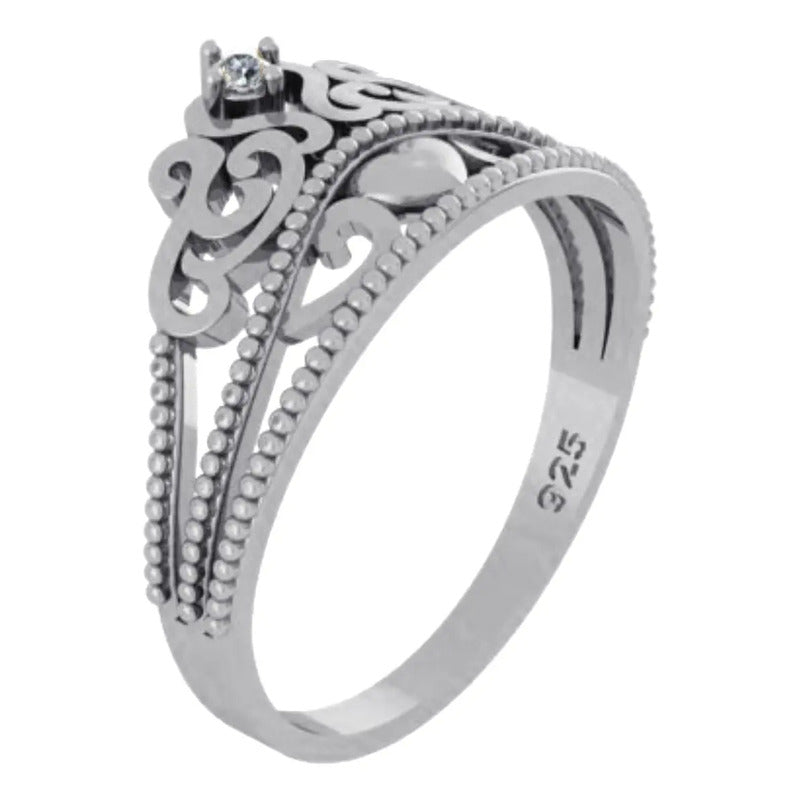 925 Silver Princess Tiara Ring with Zirconia - All Silver