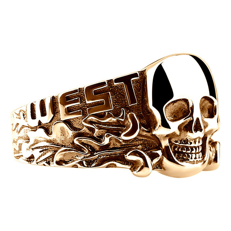 Anel Caveira Pura Prata 925 Dourada Ouro 18k