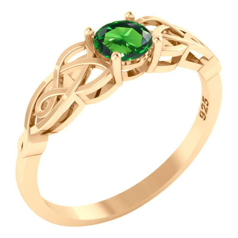 Anel Solitário Celta Knot Prata 925 Dourada 18k - Esmeralda