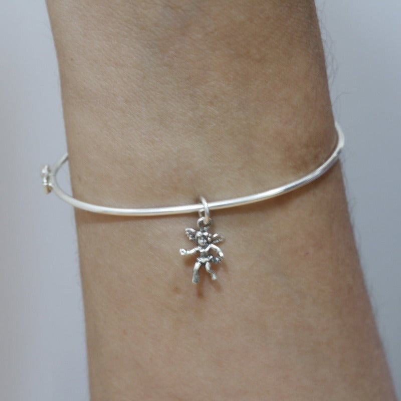Pulseira Bracelete Rígido Prata 925 - Pingente Anjinho