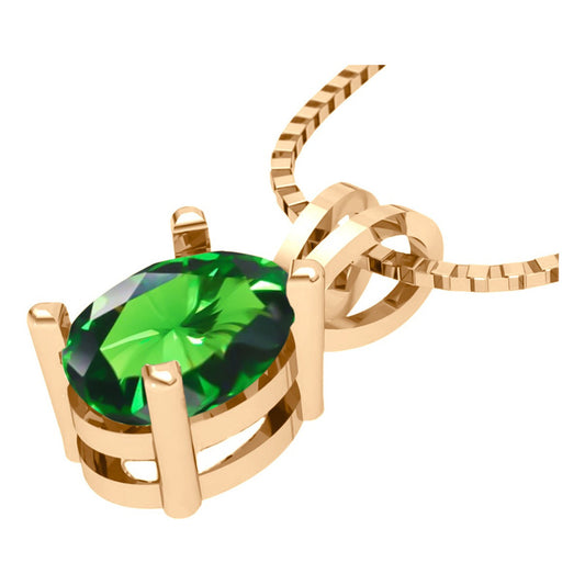Colar Pingente Oval Prata 925 Dourada 18k - Esmeralda