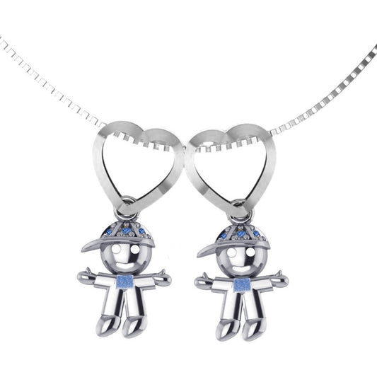 Colar Pura Prata 925 Canga 2 Meninos Safiras - Exclusivo