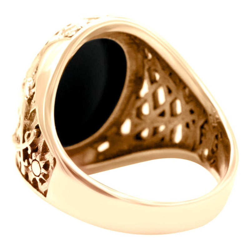 Anel Masculino Oval Prata 925 Dourada Ouro 18k - Black Ônix