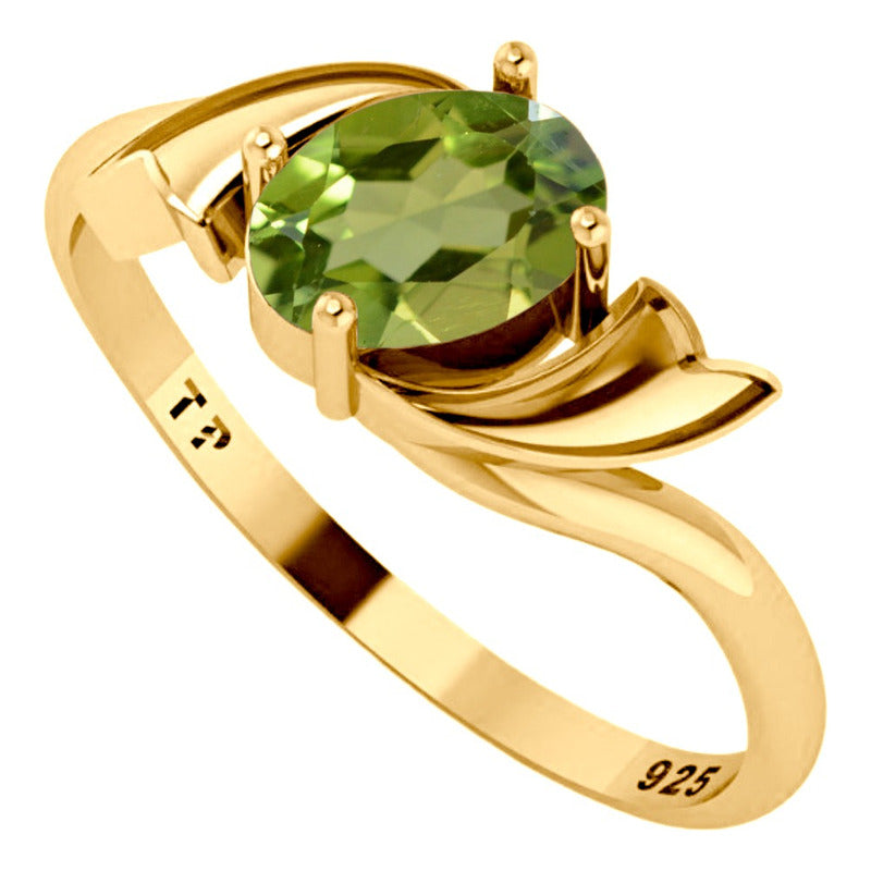 Anel Wings Prata 925 Dourada Ouro 18k - Peridoto Oval
