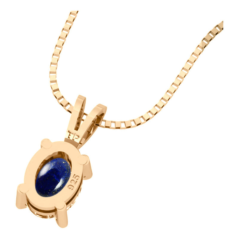 Colar Lápis-lazúli Prata 925 Dourada 18k Oval Veneziana