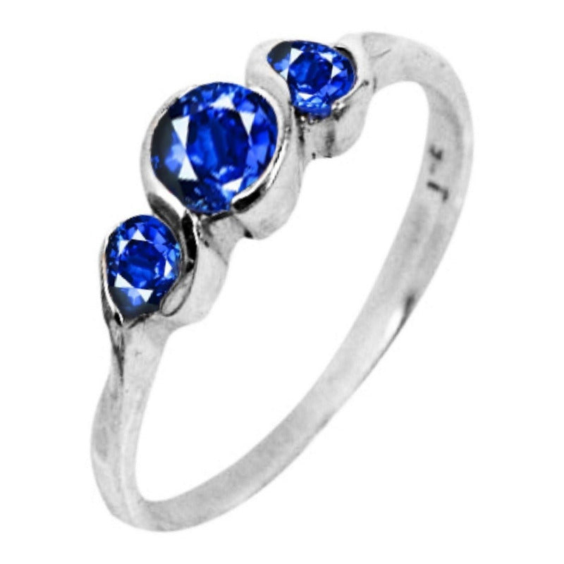 3 Sapphires Ring in Pure 925 Silver - Exclusive - Buy Jewelry Directly From the Factory and Save Money