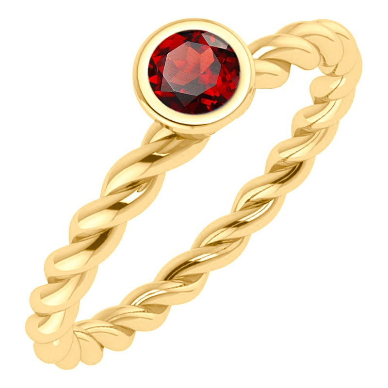 925 Silver 18k Gold Twisted Double Ring - Garnet