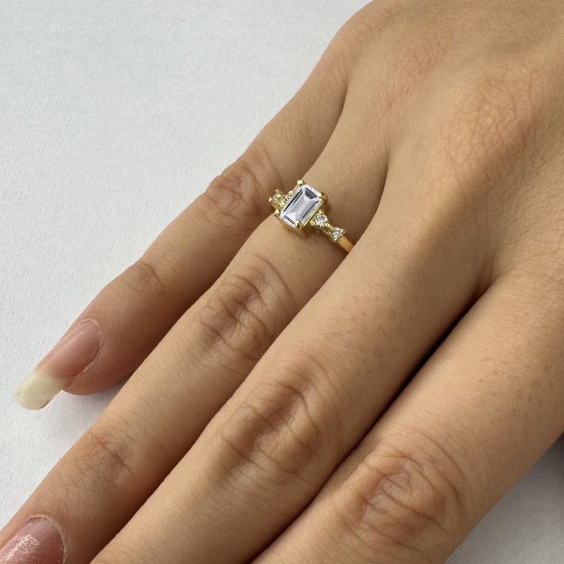 Anel Viena Retangular Prata 925 Dourada 18k - Zircônia