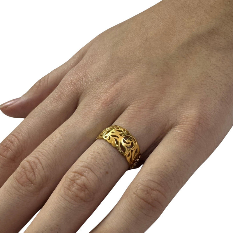 Anel Bombê Filigrana Prata 925 Dourada 18k - Exclusivo