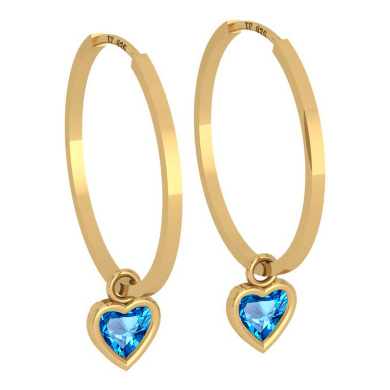Brinco Argola Prata 925 Dourada 18k Pingente Topázio Coração