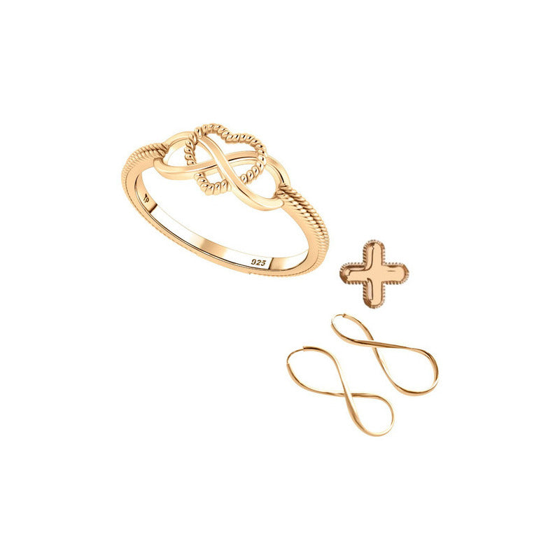 Kit Anel E Argola Infinito Amor Pura Prata 925 Dourada 18k