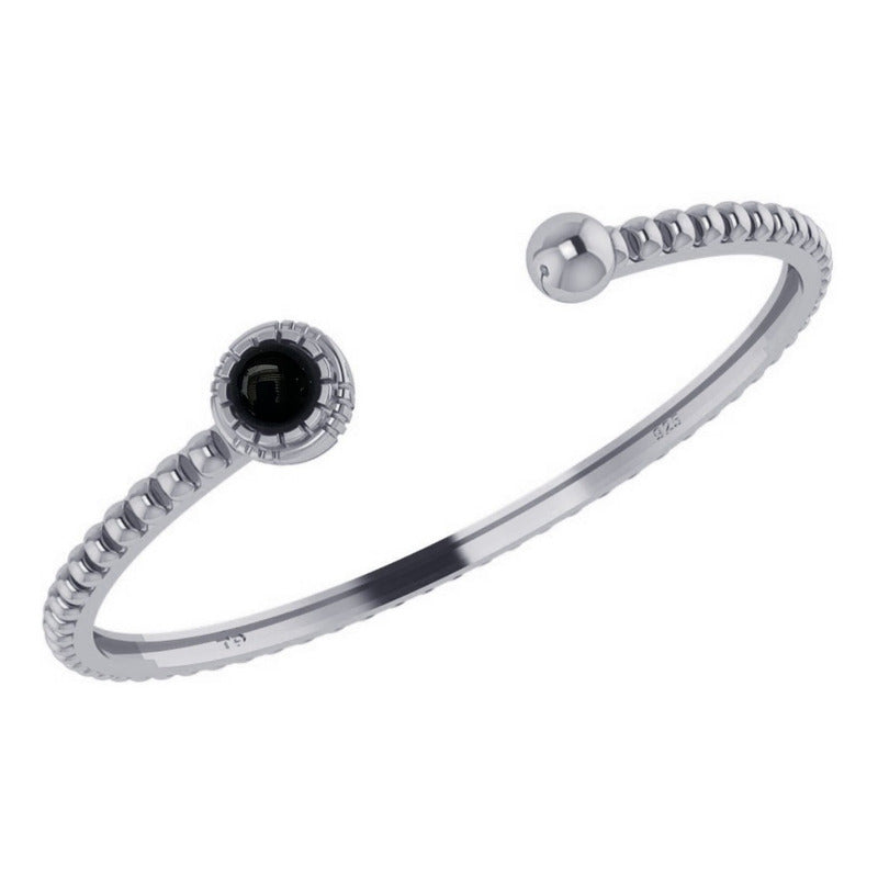 Pulseira Bracelete Black Onix Rígido Prata 925 - Unissex