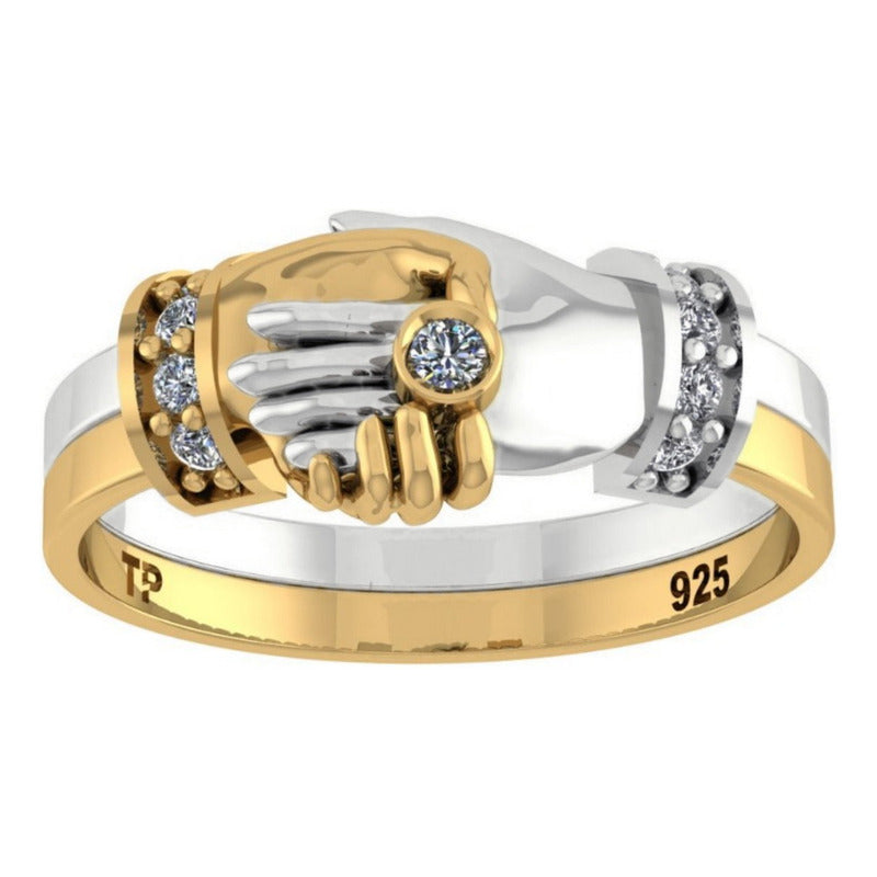 Anel Passione Zirconias Prata 925 Dourada 18k - Noivado
