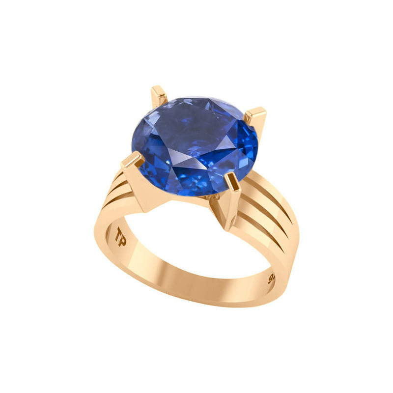Anel Solitário Prata 925 Dourada 18k - Safira Grande