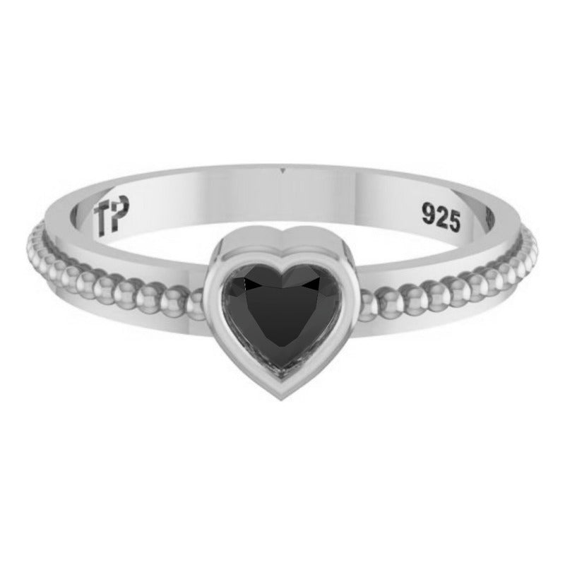 Anel De Prata 925 Solitário Coração Black Onix - Exclusivo