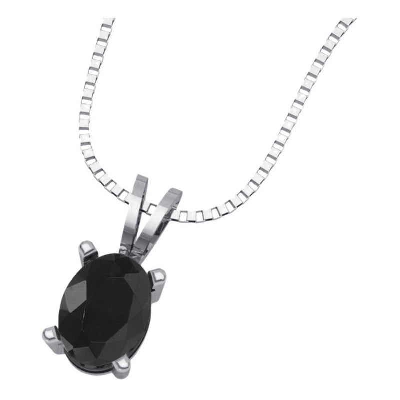 Colar Black Onix Prata 925 Oval 8x6mm - Corrente Veneziana