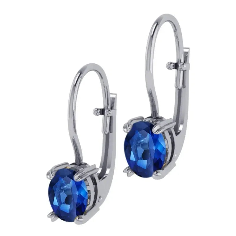 Brinco Trava Pura Prata 925 Safiras Oval - Exclusivo Azul