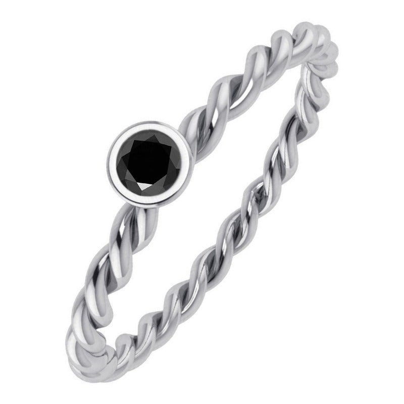 Anel Pura Prata 925 Solitário Torcido Black Onix- Exclusivo
