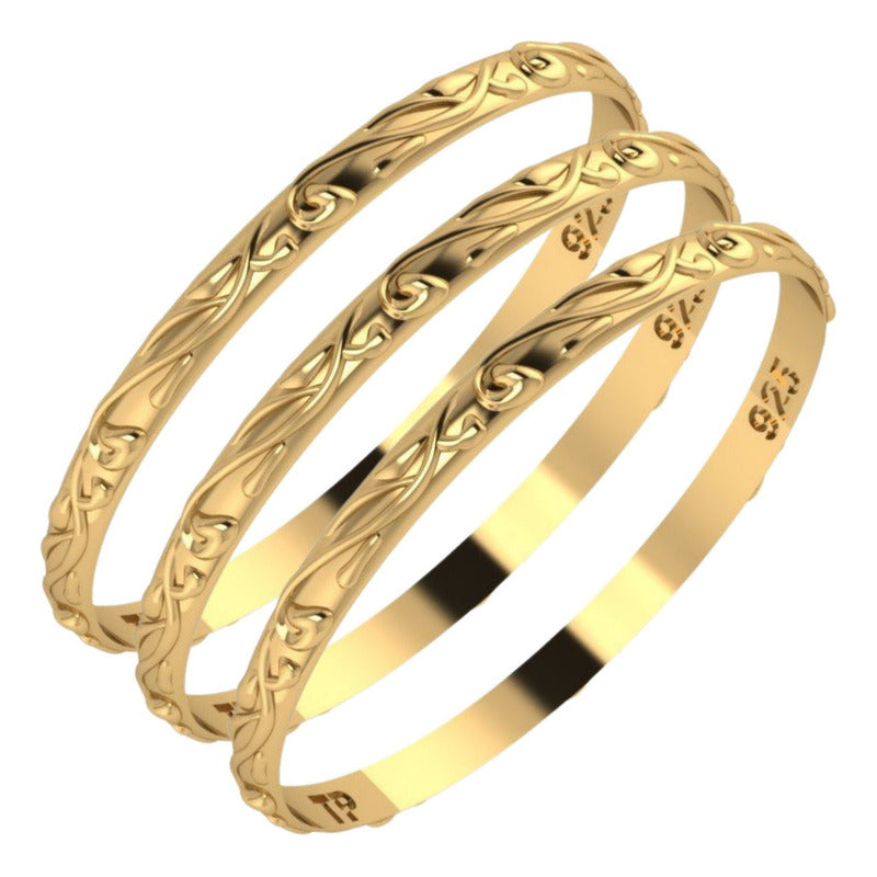 3 Aneis Fio Arabesco Aliancinha Prata 925 Dourada Ouro 18k