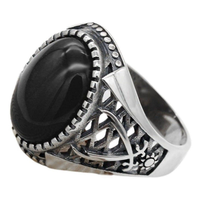 Anel Masculino De Prata 925 Oval Black Onix - Exclusivo