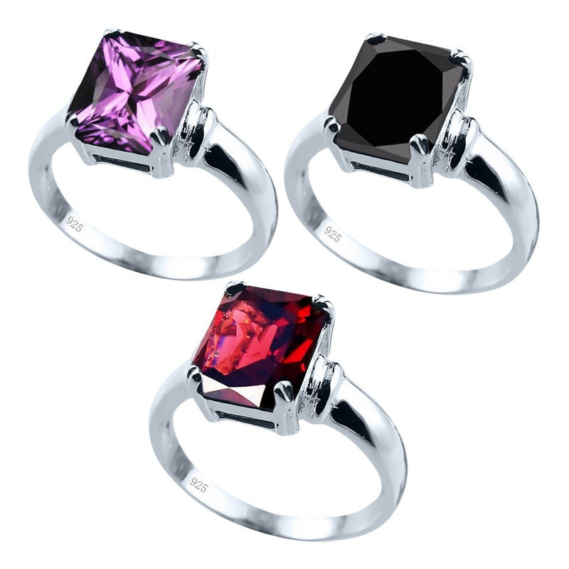 3x Anel Vintage Prata 925 Dourada 18k- Roxa Ônix Vermelha