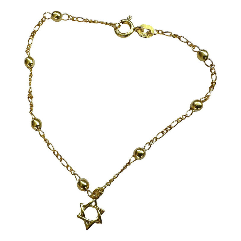 Pulseira Prata 925 Prata Dourada 18k Bol 3mm - Estrela David