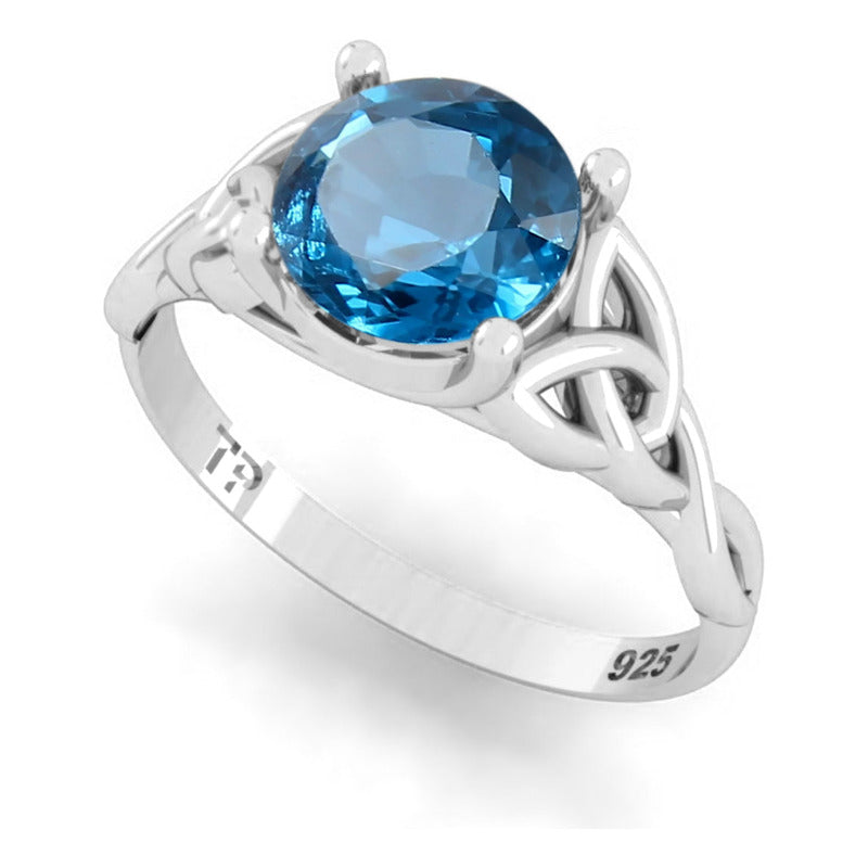 Anel Prata 925 Celta Knot Trinity Topázio Azul - Feminino